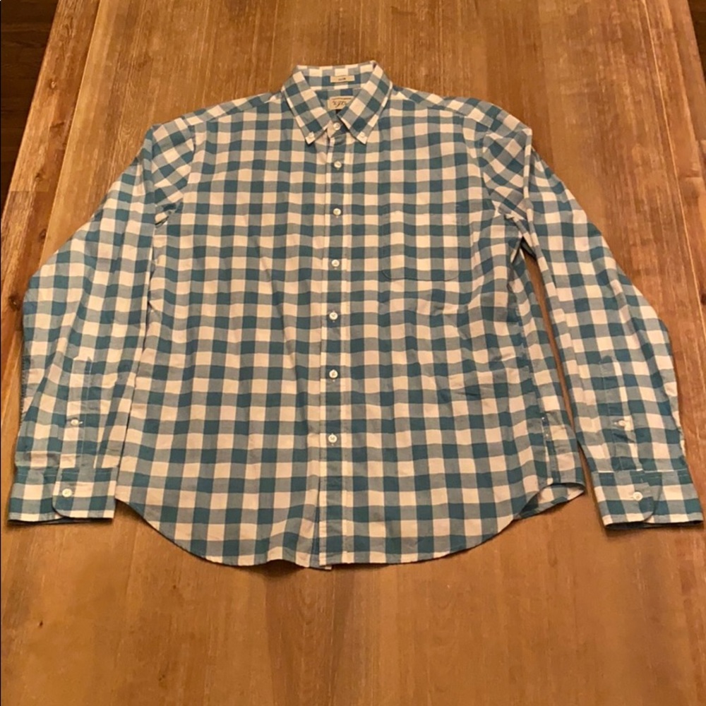 JCrew white and aqua long sleeve button down